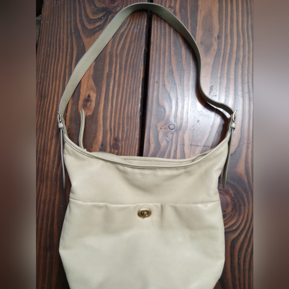 margot leather lightest green Shoulder Bag with Gold Hardware great condition